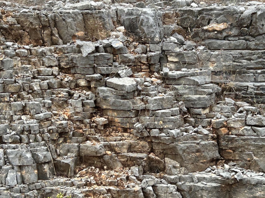 Bedded limestone face